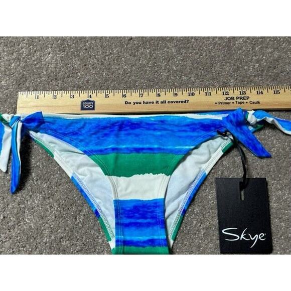 Skye Bikini Swim Bottom Womens Small Side Tie Blue White Striped Stretch - Picture 3 of 8